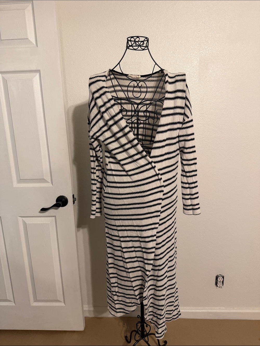 All in Favor Black & White Striped Duster Cardigan
